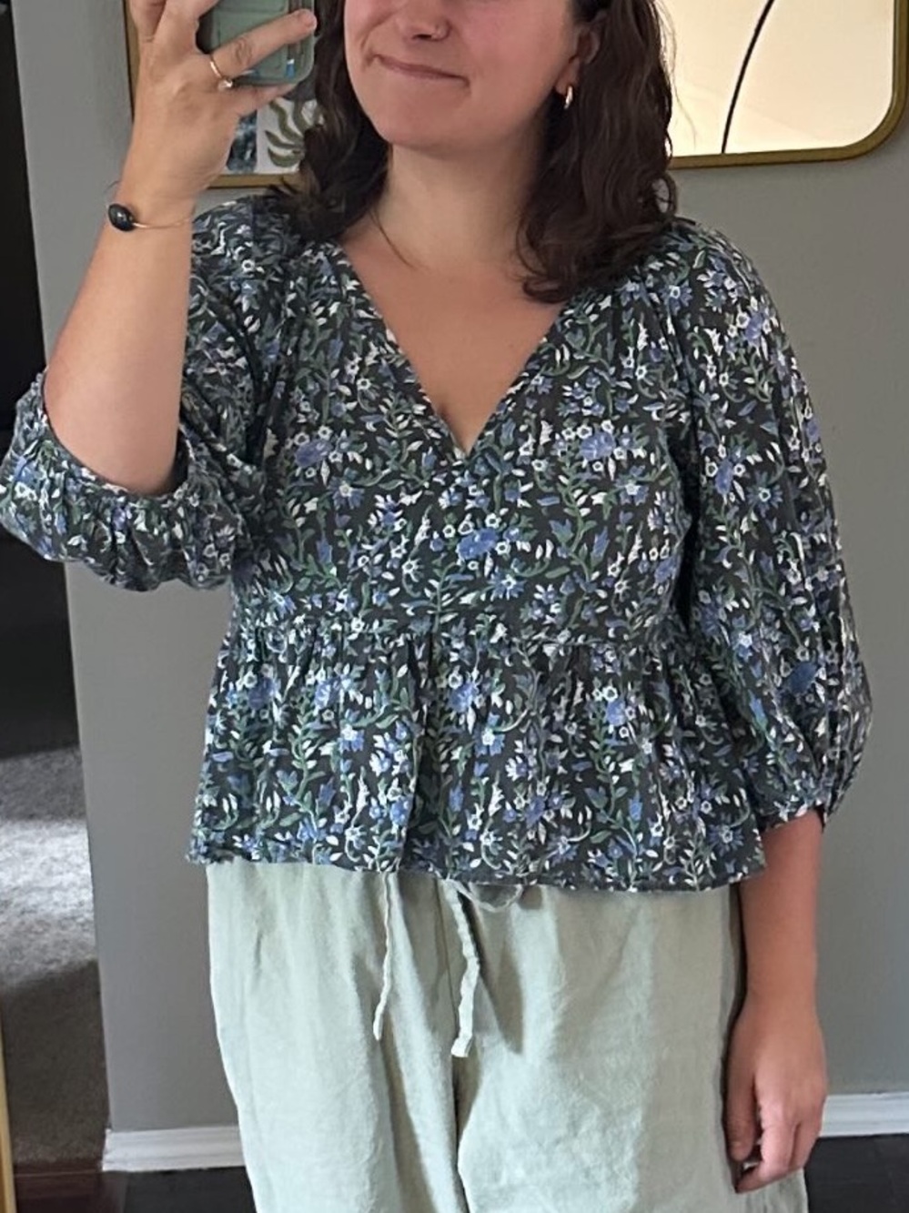 Cotton Indian block print puff sleeve top